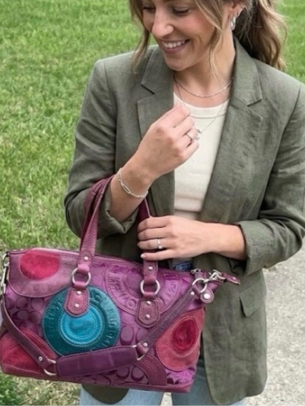 Coach Purple and Teal Patchwork Shoulder Bag